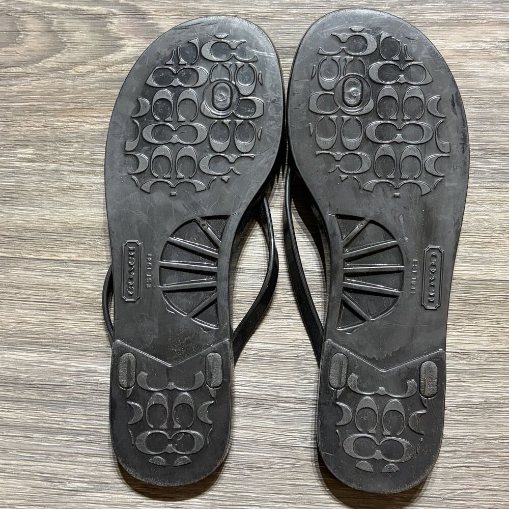 Coach Lyra Jelly Signature Thong FlipFlop Sandals Size 7 Preppy Y2K Logo Black - Picture 2 of 9